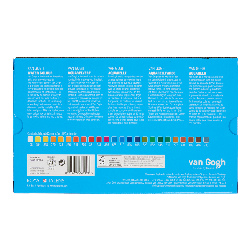 Van Gogh Aquarellkasten aus Holz 24 x 1/2 Godet