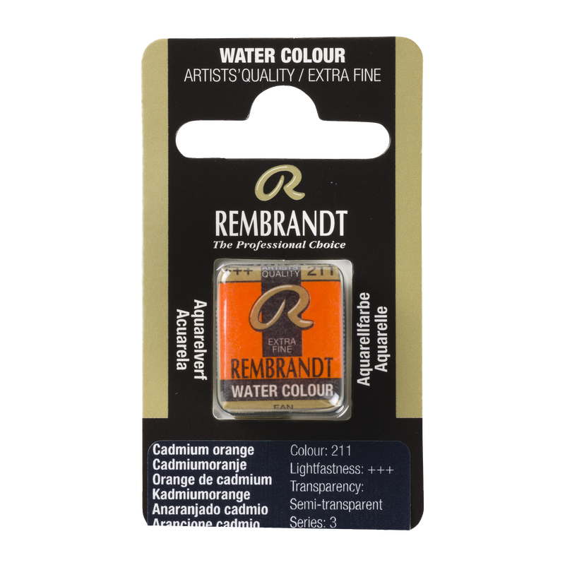 Watercolor Rembrandt 1/2 Godet Watercolor Pill Series 3 No. 211 Cadmium Orange Color