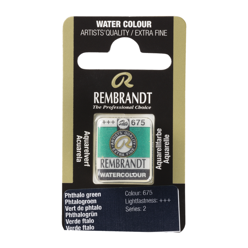 Watercolor Rembrandt Watercolor Pan 1/2 Godet Series 2 No. 675 Color Phthalo Green