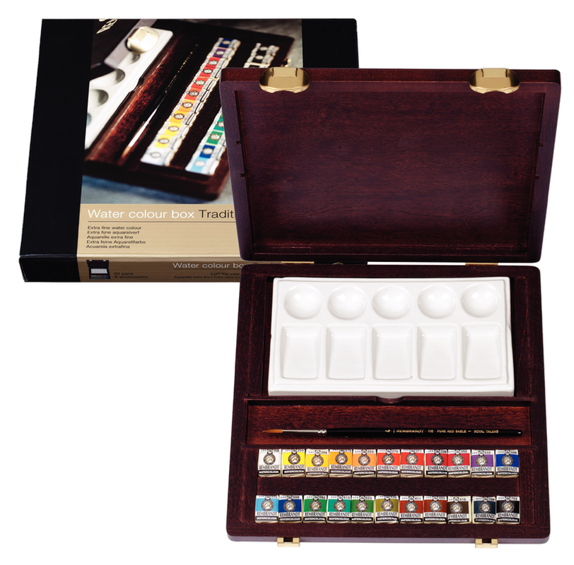 Rembrandt Traditional Watercolor Box 22 x 1/2 Godet + Accessories