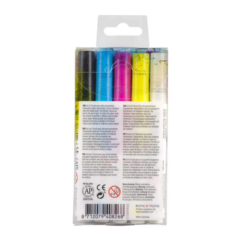 Talens Set de 5 rotuladores Brush Pen Ecoline