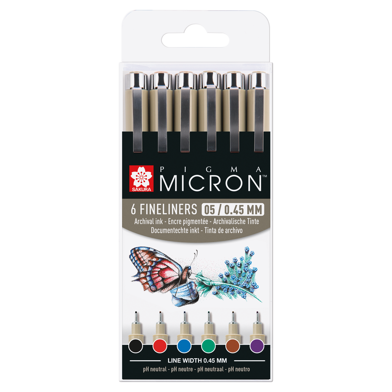 Sakura Talens 6er Set Micron Pigma Farben 6 Fineliner