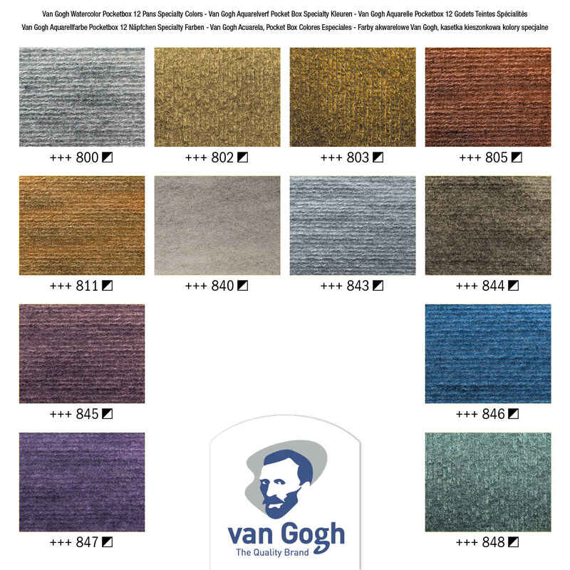 Van Gogh Aquarellkasten Pocket Box Metallic & Inteferenzfarben 12 + 1/2 Godet + Pinsel