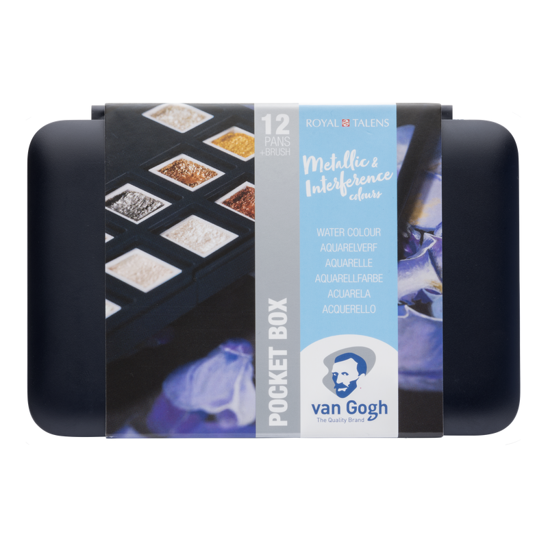 Van Gogh Aquarellkasten Pocket Box Metallic & Inteferenzfarben 12 + 1/2 Godet + Pinsel