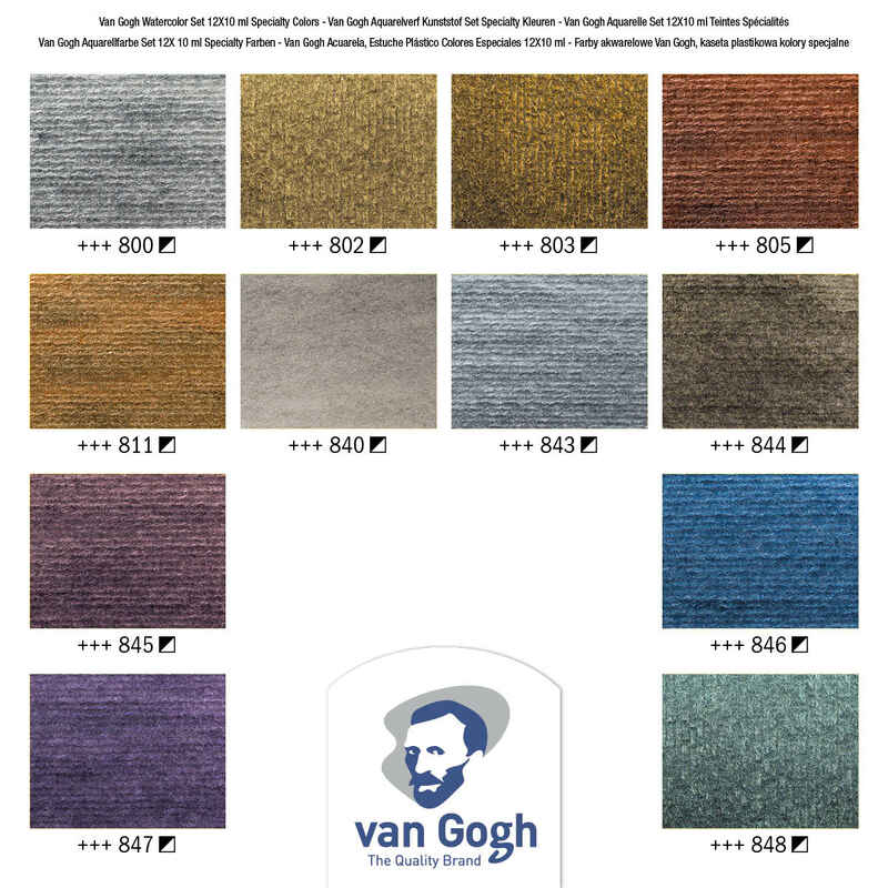 Van Gogh Caja de Acuarelas Metallic & Interference Colours 12 x Tubos de 10ml