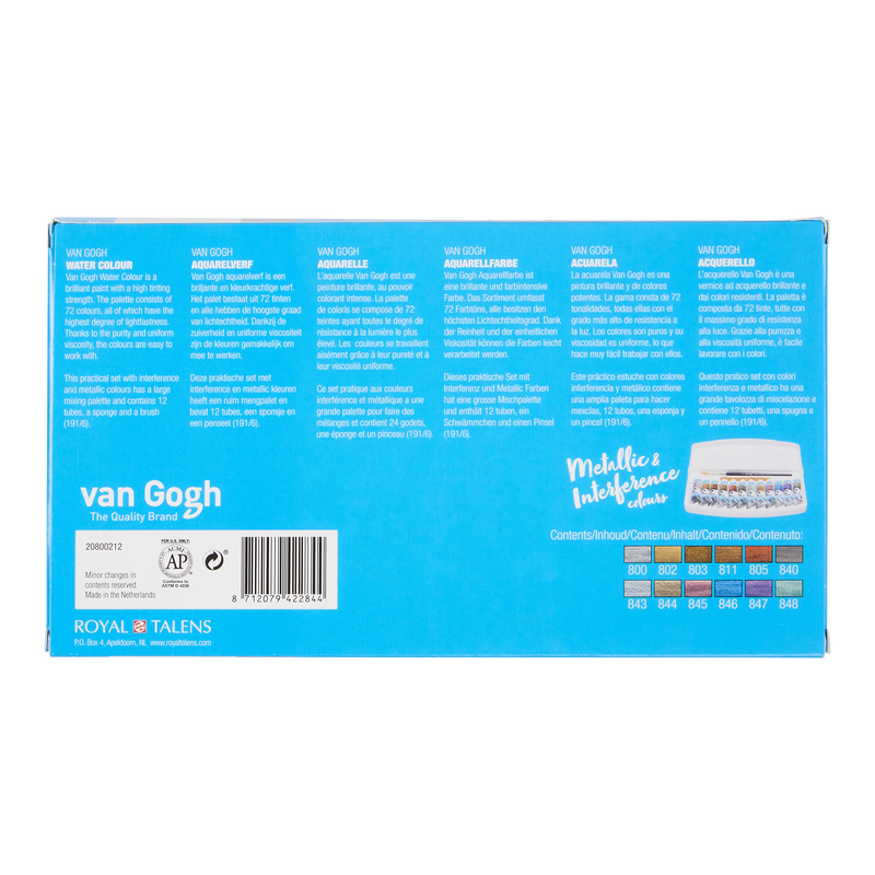 Van Gogh Caja de Acuarelas Metallic & Interference Colours 12 x Tubos de 10ml