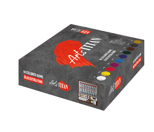 Titan Caja de madera de Óleo Extrafino 10 tubos de 60 ml