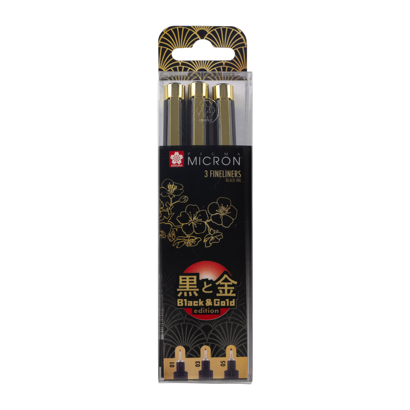 Sakura Talens Set of 3 markers Micron Black & Gold Edition nº 01 / 03 / 05