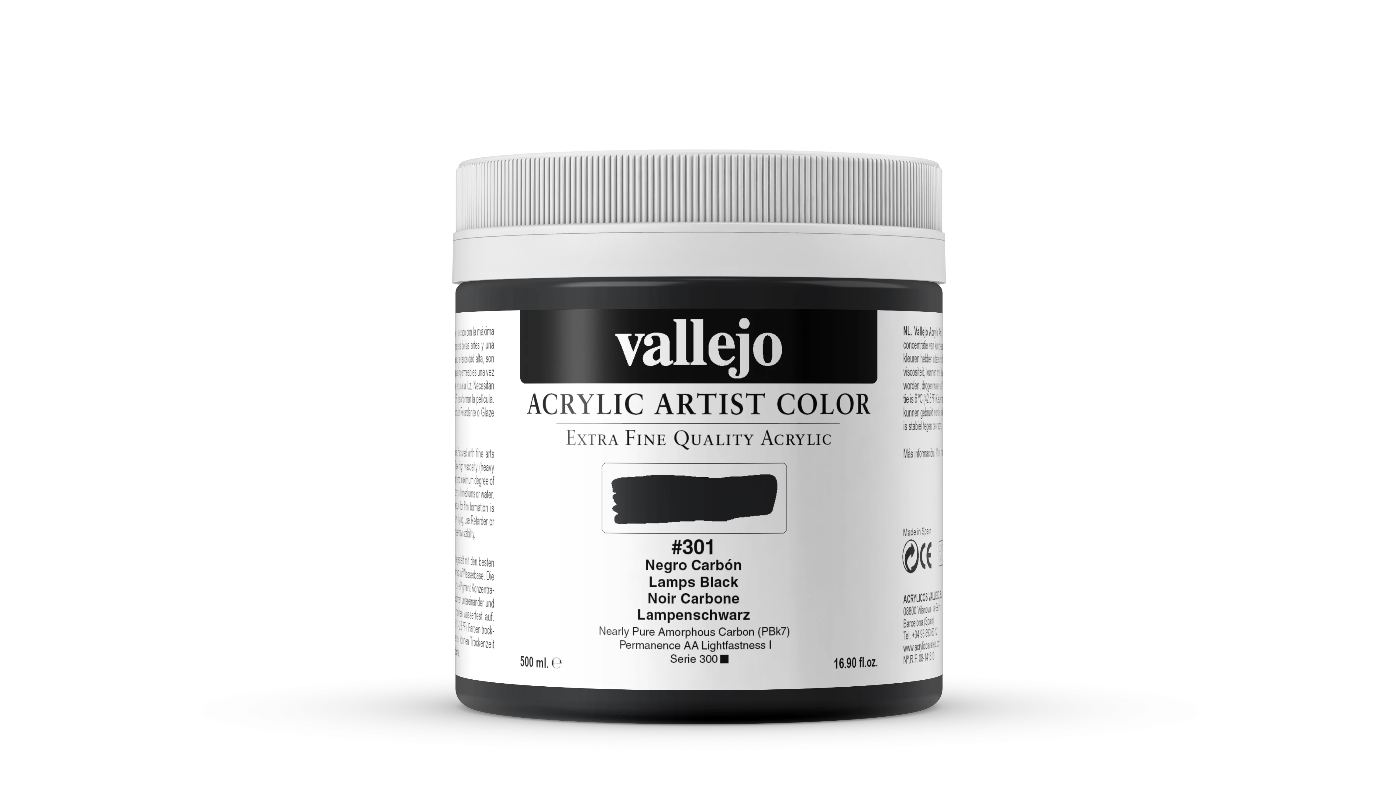 Acrílico Artist Vallejo 301 Negro Carbón 500 ml.