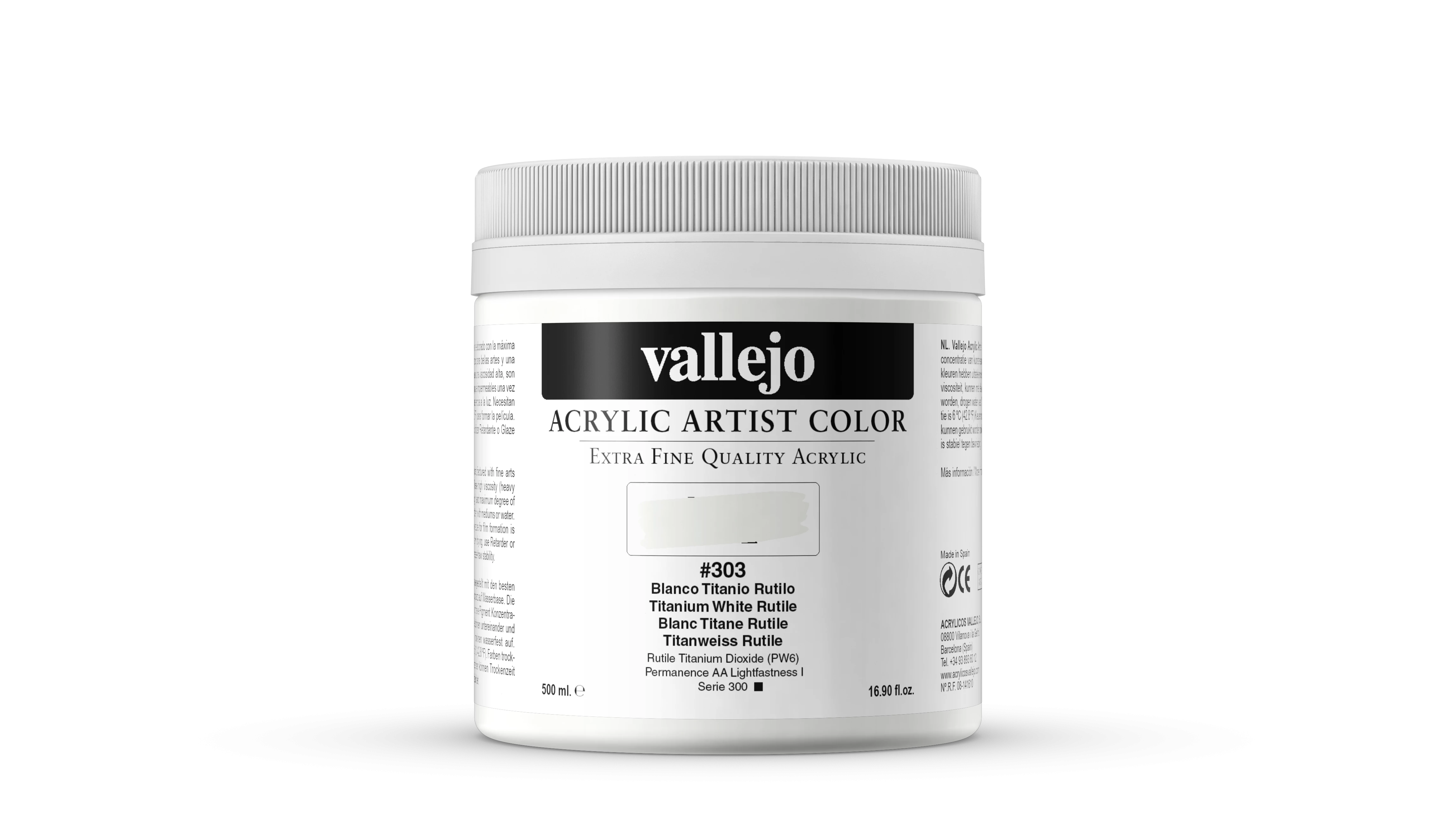 Acrílico Artist Vallejo 303 Blanco Titanio Rutilo 500 ml.