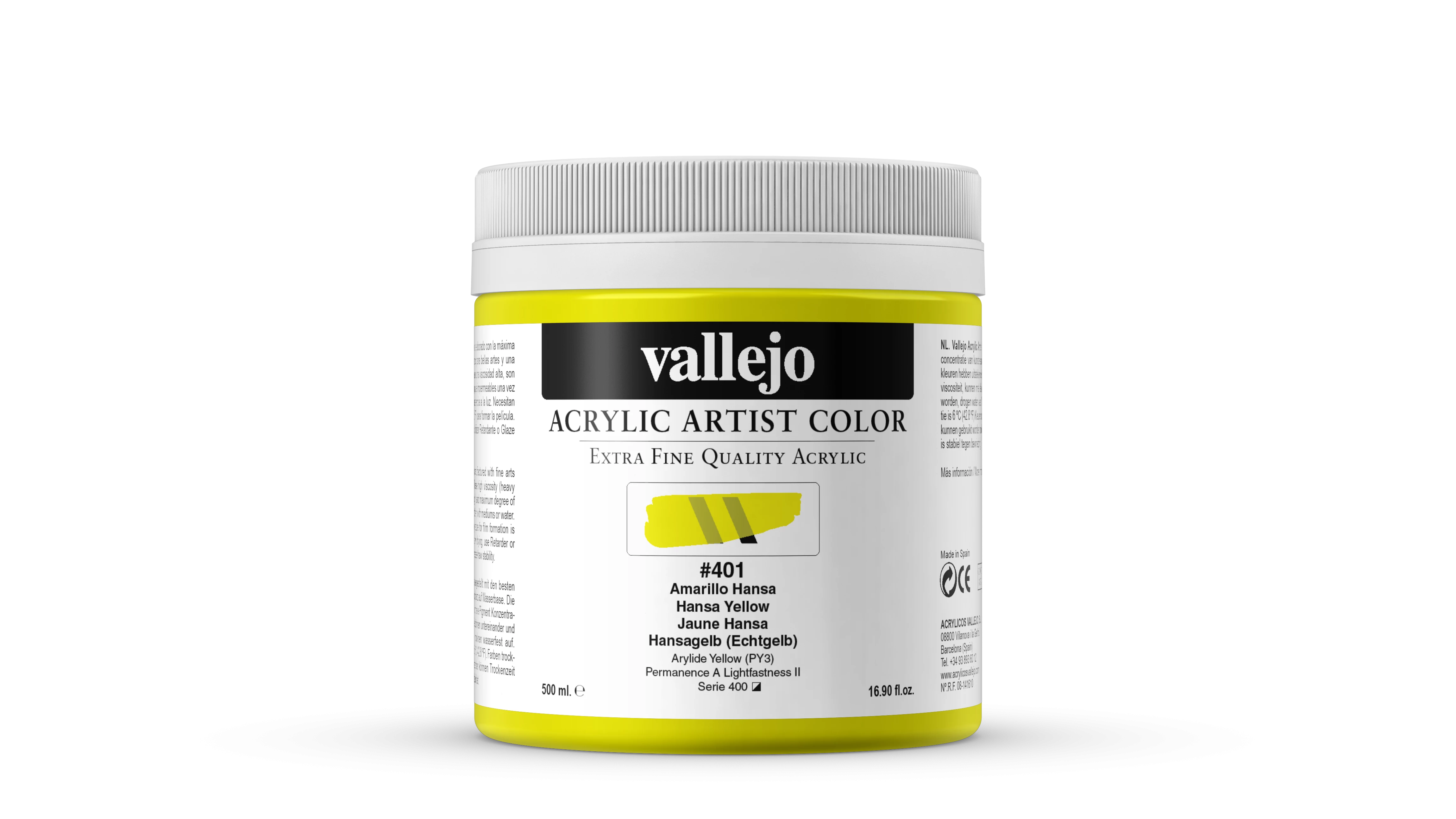 Acrílico Artist Vallejo 401 Amarillo Hansa 500 ml.