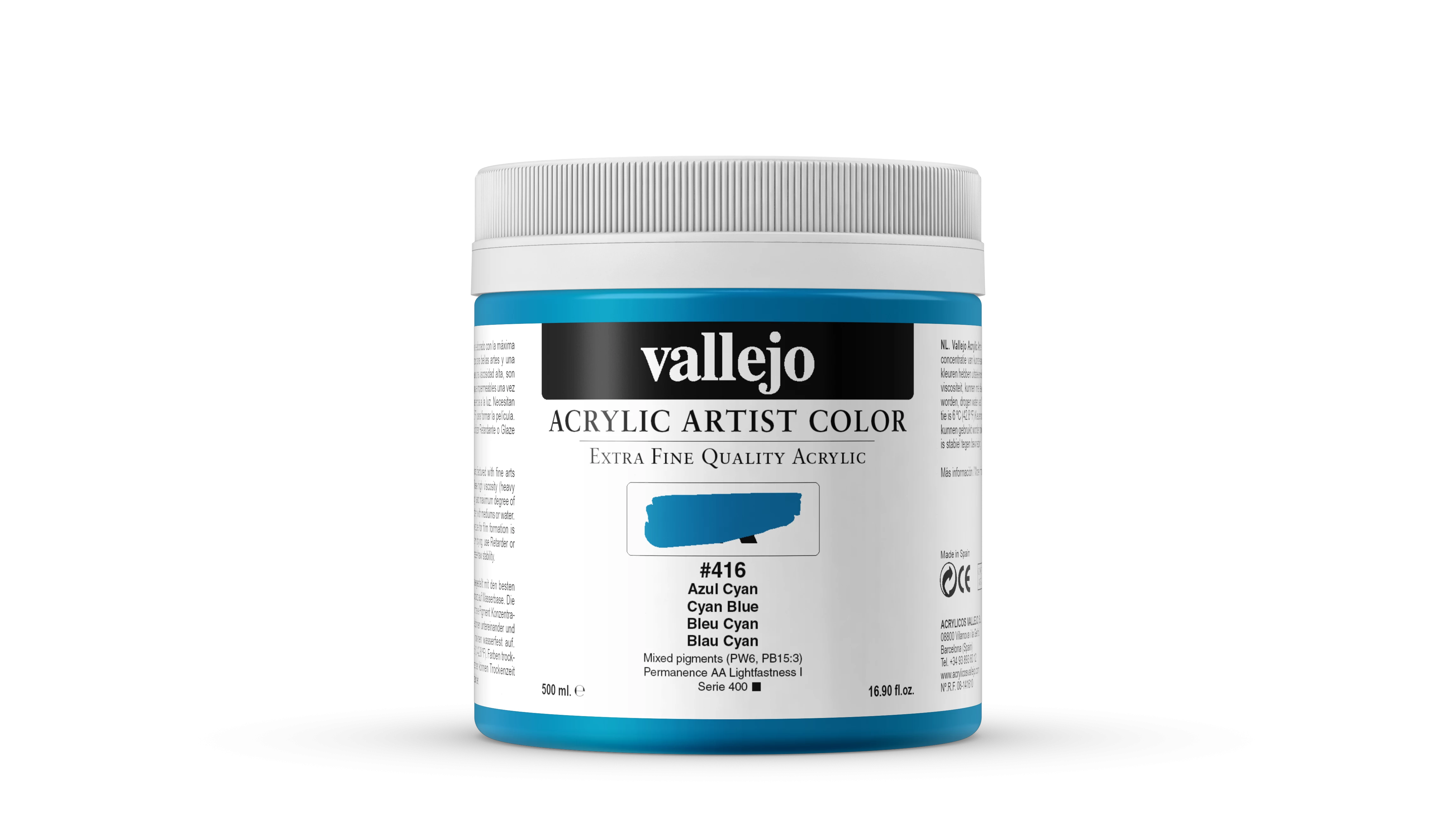 Acrílico Artist Vallejo 416 Azul Cyan 500 ml.