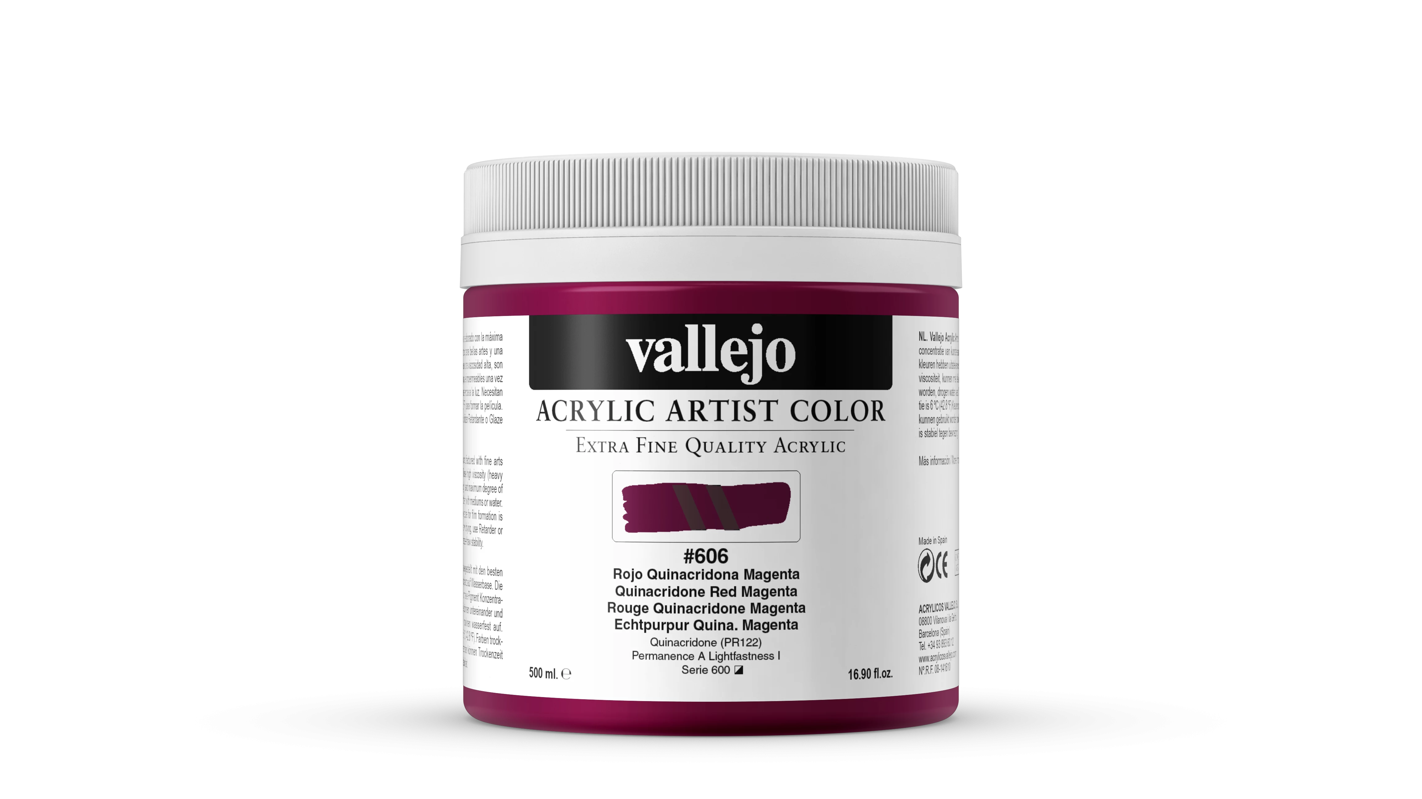 Acrílico Artist Vallejo 606 Rojo Quinacrd. Magenta 500 ml.