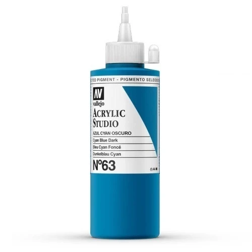 Acrylic Studio Vallejo 200ml Número 63 Color Azul Cian Oscuro