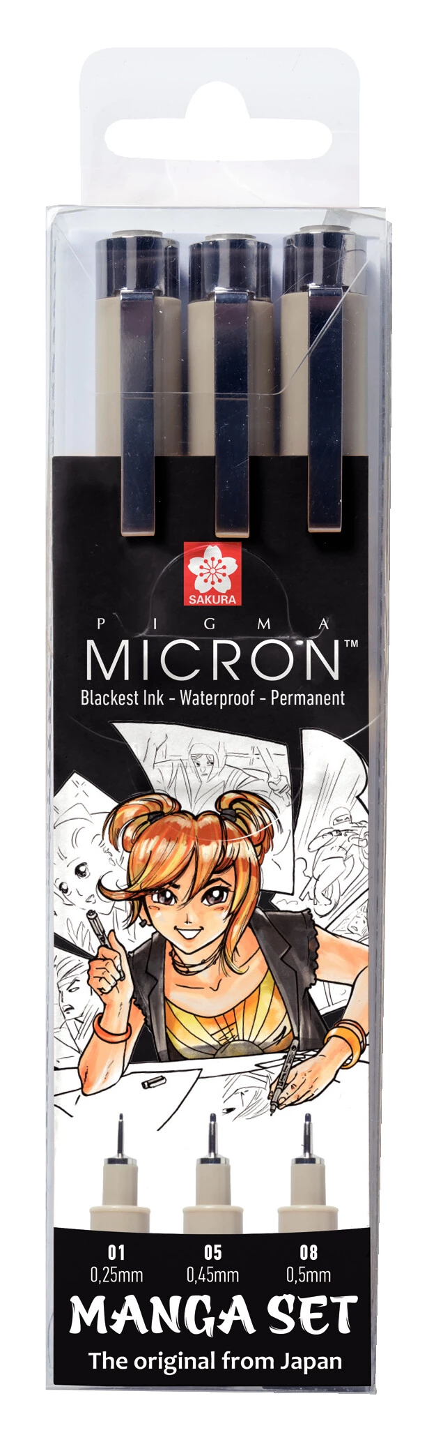 Sakura Colección exclusiva Manga de 3 rotuladores Pigma Micron negros 