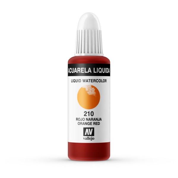 Vallejo Liquid Watercolor 32ml Number 210 Color Orange Red