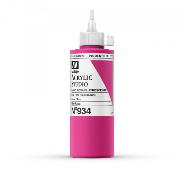 Acrylic Studio Vallejo 200ml Number 934 Color Fluorescent Pink Red