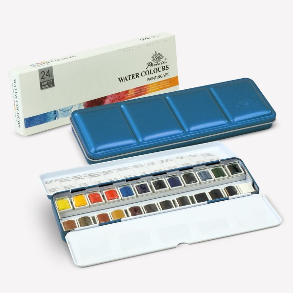 Phoenix Arts Watercolor Box 24 x 1/2 Godet