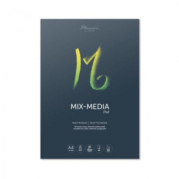 Phoenix Arts - Bloc Mix-Media Multitécnica - 250gr- A4 - 40 Hojas - Grano Medio
