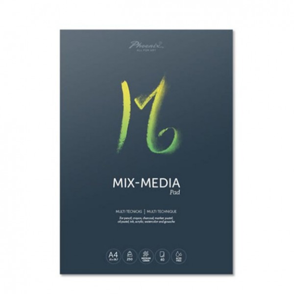 Phoenix Arts - Bloc Mix-Media Multitécnica - 250gr- A3 - 40 Hojas - Grano Medio