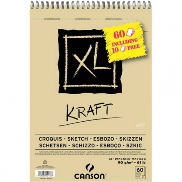 Canson XL Kraft Notebook 90gr A3 60 Sheets Ribbed Surface Microperforated