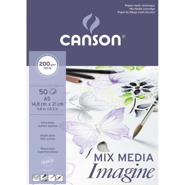 Canson Imagine Mixed Media Pad 200gr A5 50 Sheets Natural white Silky surface