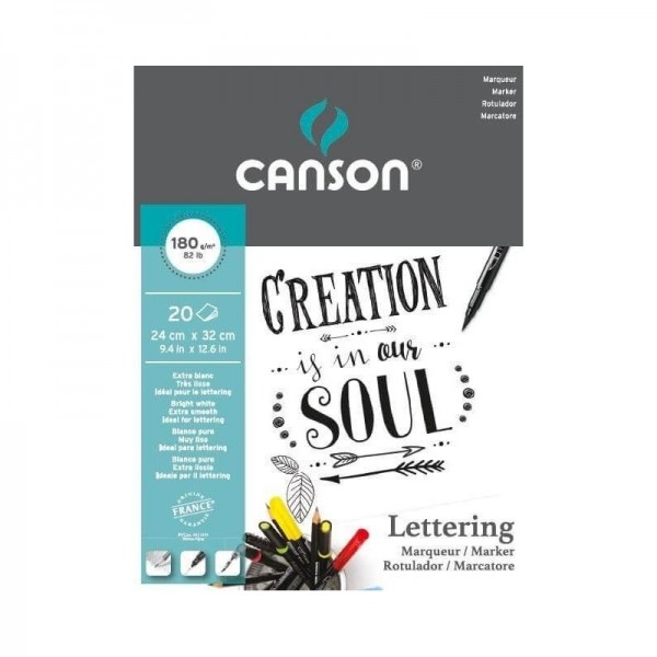 Canson Lettering Pad for felt-tip pen 180gr 24x32cm 20 Sheets Pure white very smooth