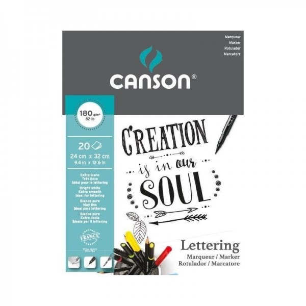 Canson Bloc Lettering para rotulador 180gr 24x32cm 20 Hojas Blanco puro muy liso