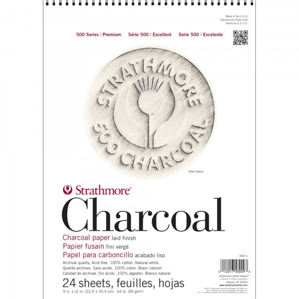 Strathmore Bloc Charcoal Serie 500 Excelente 95gr  22 9x30 5cm 100% Algodón  24 Hojas Blanco Natural Acabado Liso