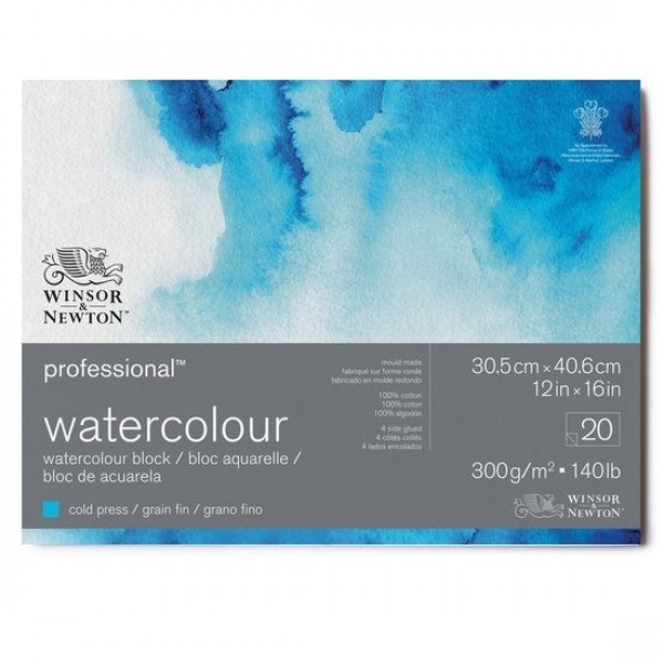 Winsor & Newton Bloc para Acuarela 300gr- 30 5x40 6cm 20 Hojas 100% Algodón Grano Fino