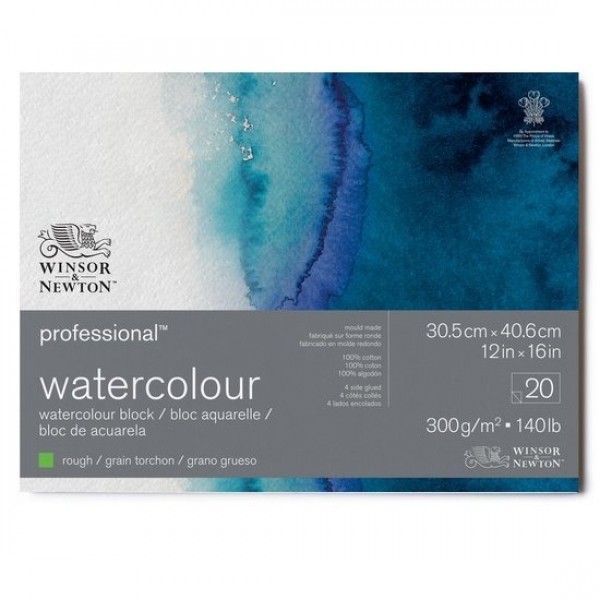 Winsor & Newton Bloc para Acuarela 300gr- 30 5x40 6cm 20 Hojas 100% Algodón Grano Grueso