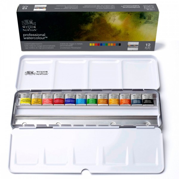 Winsor & Newton Aquarellkasten Professioneller schwarzer Kasten 12 x 1/2 Godet