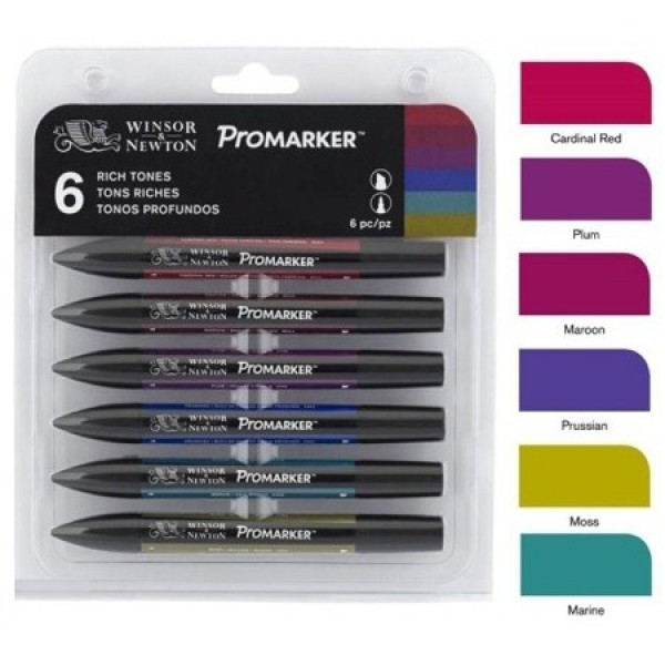 Winsor & Newton Caja de Rotuladores Promarker Tonos Profundos 6 rotuladores