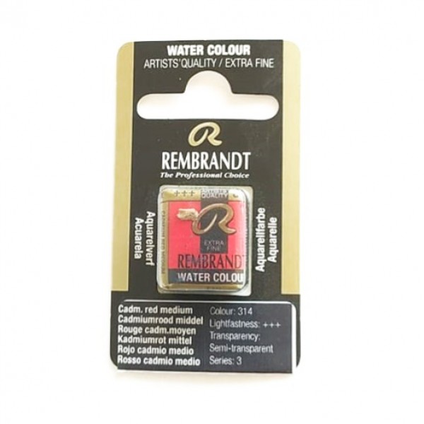 Watercolor Rembrandt 1/2 Godet Watercolor No. 314 Cadmium Red Medium