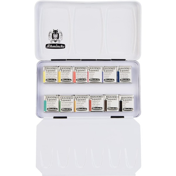 Schmincke Watercolor Box Akademie Aquarell 12 x 1/2 Godet