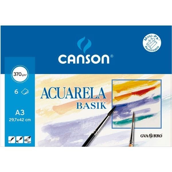 Canson Papeles para Acuarela y Témpera Basik 370gr A3 6 Hojas