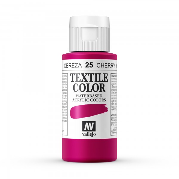 Pintura Textil Color Vallejo Número 25 - Color: Cereza - 60ml