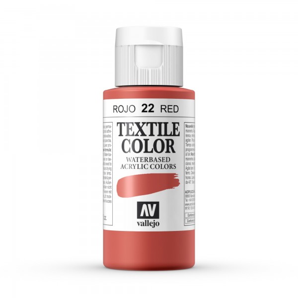 Pintura Textil Color Vallejo Número 22 Color Rojo 60ml