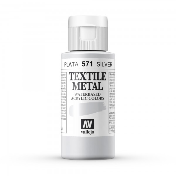 Pintura Textil Color Metálico Vallejo Número 571 Color Plata 60ml