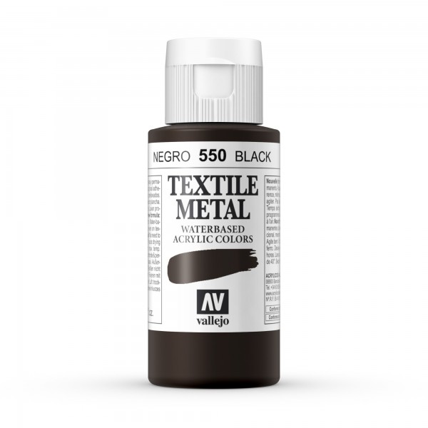 Pintura Textil Color Metálico Vallejo Número 550 Color Negro Metálico 60ml