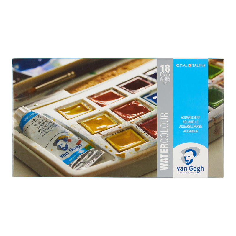 Van Gogh Schachtel mit Aquarellfarben 18 x 1/2 Godet + 2 Tuben + Pinsel