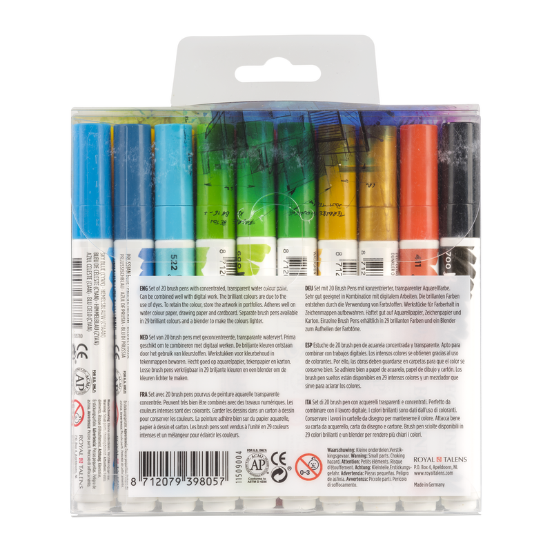 Talens Set of 20 Brush Pen Ecoline markers