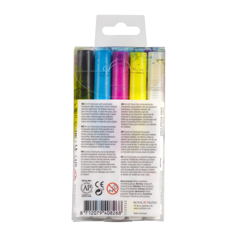 Talens Set of 5 Brush Pen Ecoline markers