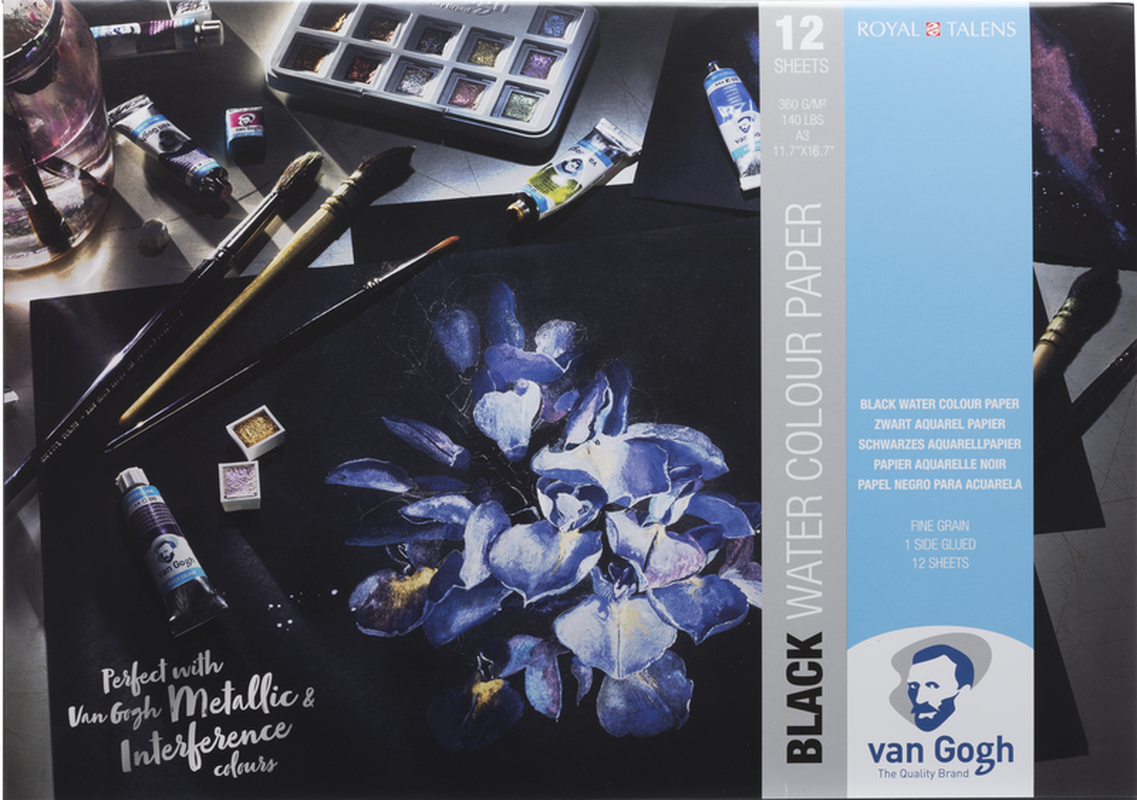 Van Gogh Black Watercolor Paper Pad 360gr- A3 12 Sheets Fine Grain