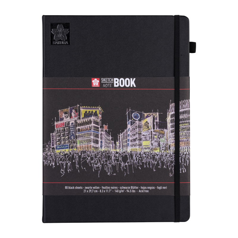 Sakura Talens Sketch Note Book Black Sheets 140gr 21x29 7cm 80 Sheets