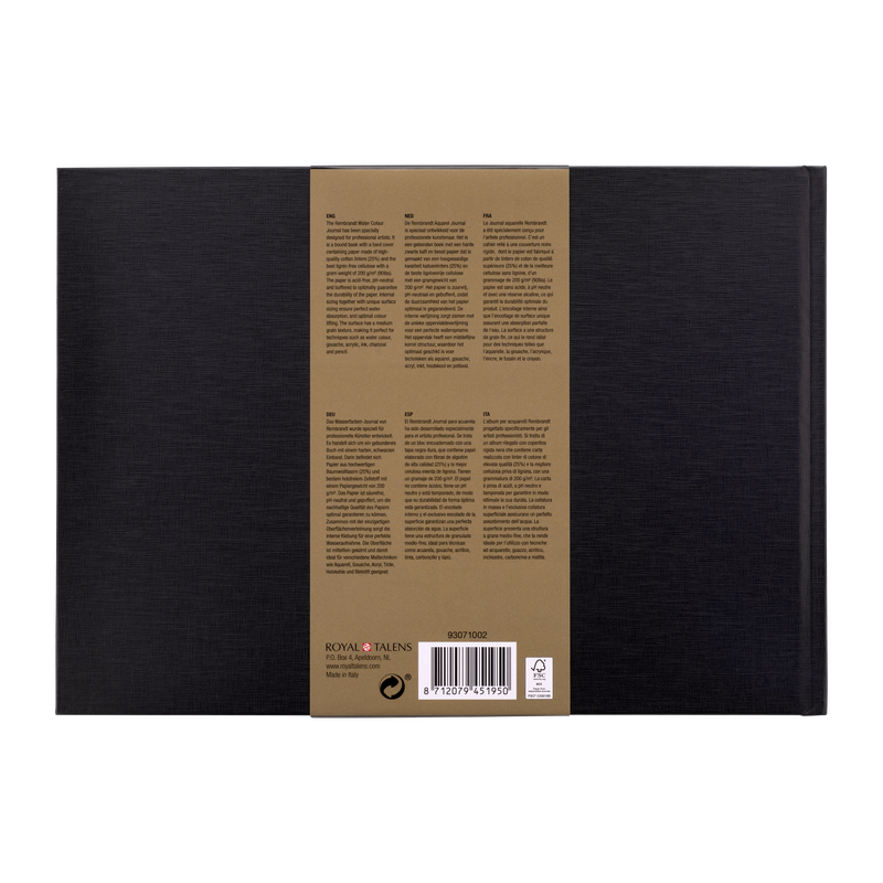 Rembrandt Aquarell-Reise-Notizbuch Hardback 200gr A4 30 Blatt Medium Grain 25% Baumwolle