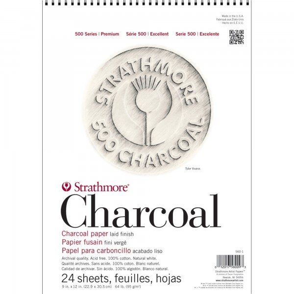 Strathmore Charcoal Block Series 500 Excellent 95gr 22 9x30 5cm 100% Baumwolle 24 Blatt Naturweiß Glatte Oberfläche