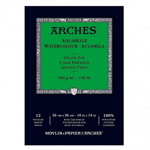 Arches Aquarellblock 300gr- 26x36cm 12 Blätter 100% Baumwolle Feinkörnig