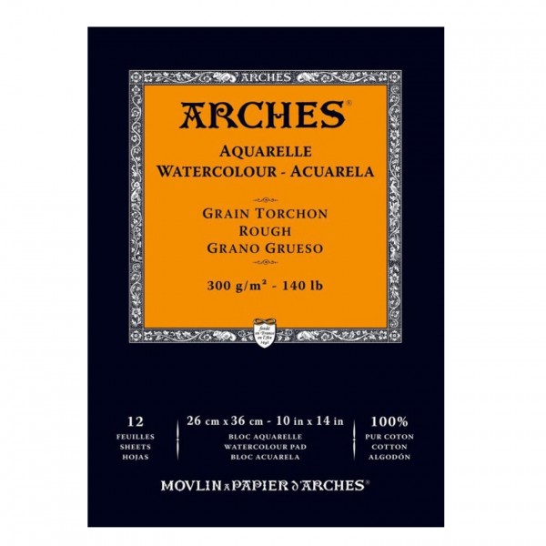Arches Aquarellblock 300gr- 26x36cm 12 Blätter 100% Baumwolle Grobkörnig