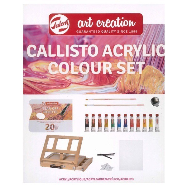 Art Creation Set of Acrylics 12 colors + Easel + Accessories Callisto Talens
